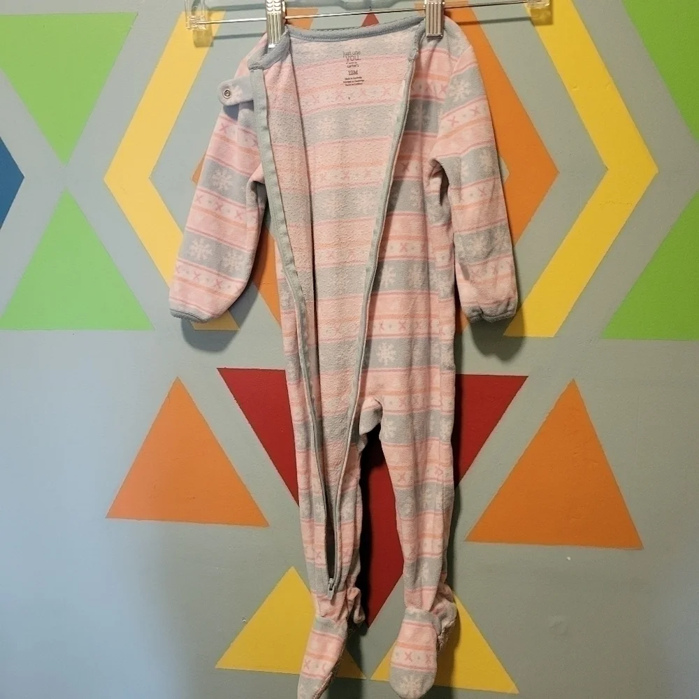 Set Of 2 Carter's Girl's Footie Pajamas Side Foot Zip-Up Size 12 Months